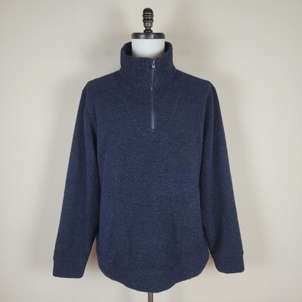 Vince Sweater XL Navy Blue Wool Quarter Zip Mock Neck Pullover Boucle Cozy